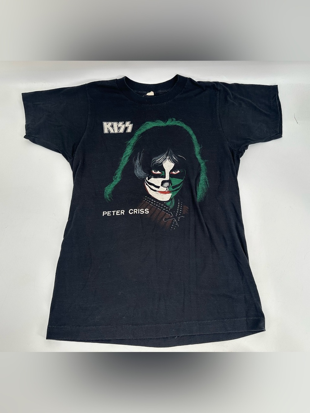 Vintage KISS Peter Criss Catman T Shirt Single Stitch Black Rare Band Tee
